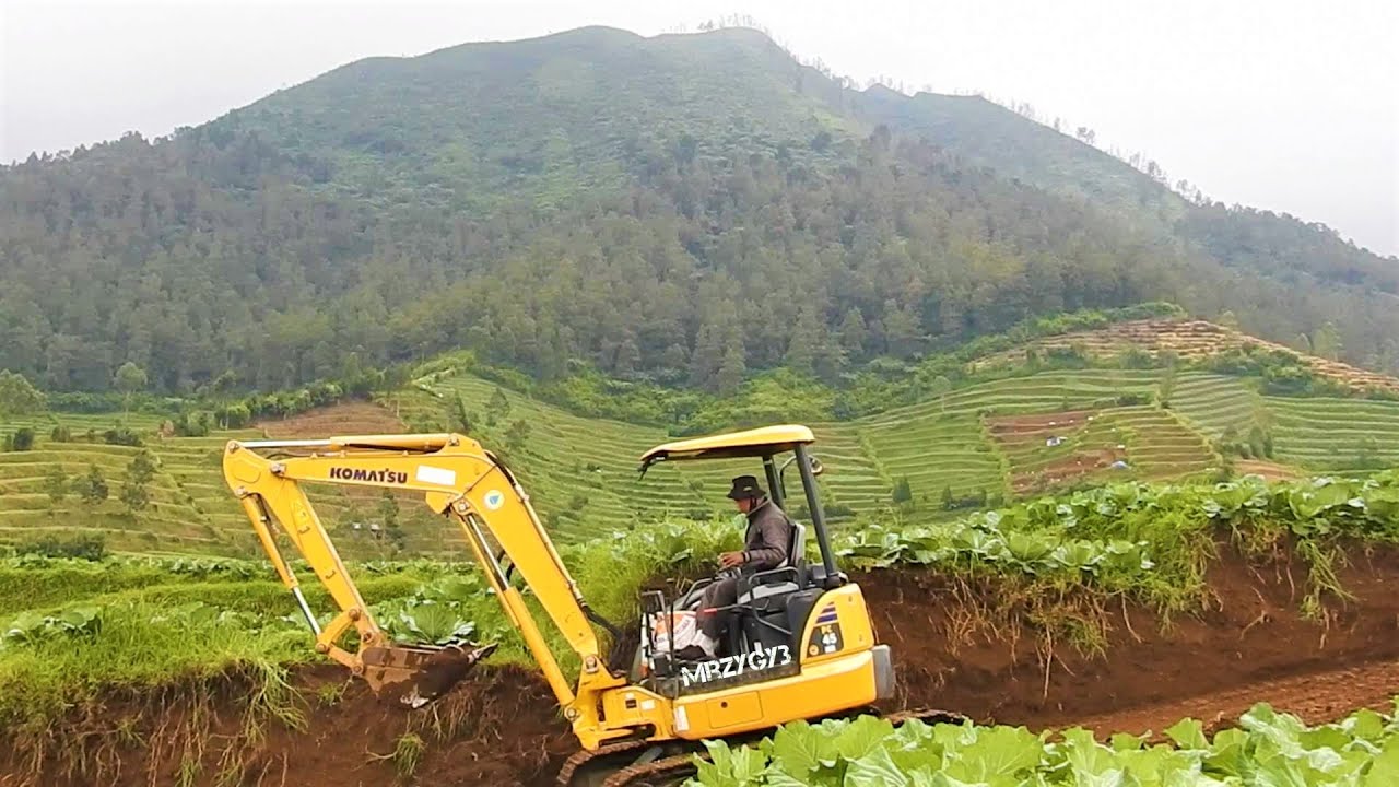 Mini Excavator Komatsu PC45MR Widening The Farm Road