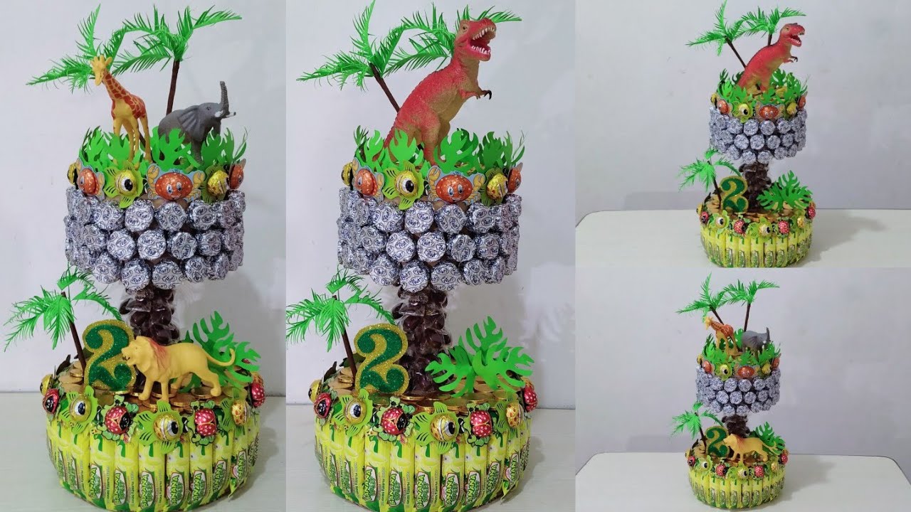 DIY DINOSAUR THEME CANDY CAKE TOWER + JUNGLE SAFARI THEME CANDY CAKE TOWER | BIRTHDAY IDEAS