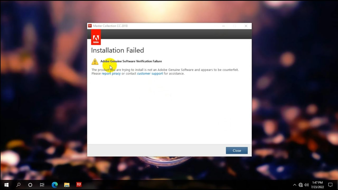 Adobe Genuine Software Verification Failure