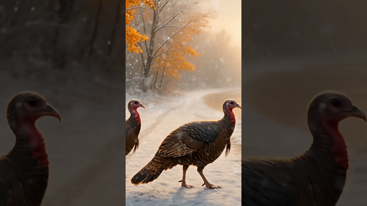 Fall or Winter Ambience Turkeys on a Snowy Road  Relaxing Music &Nature Sounds