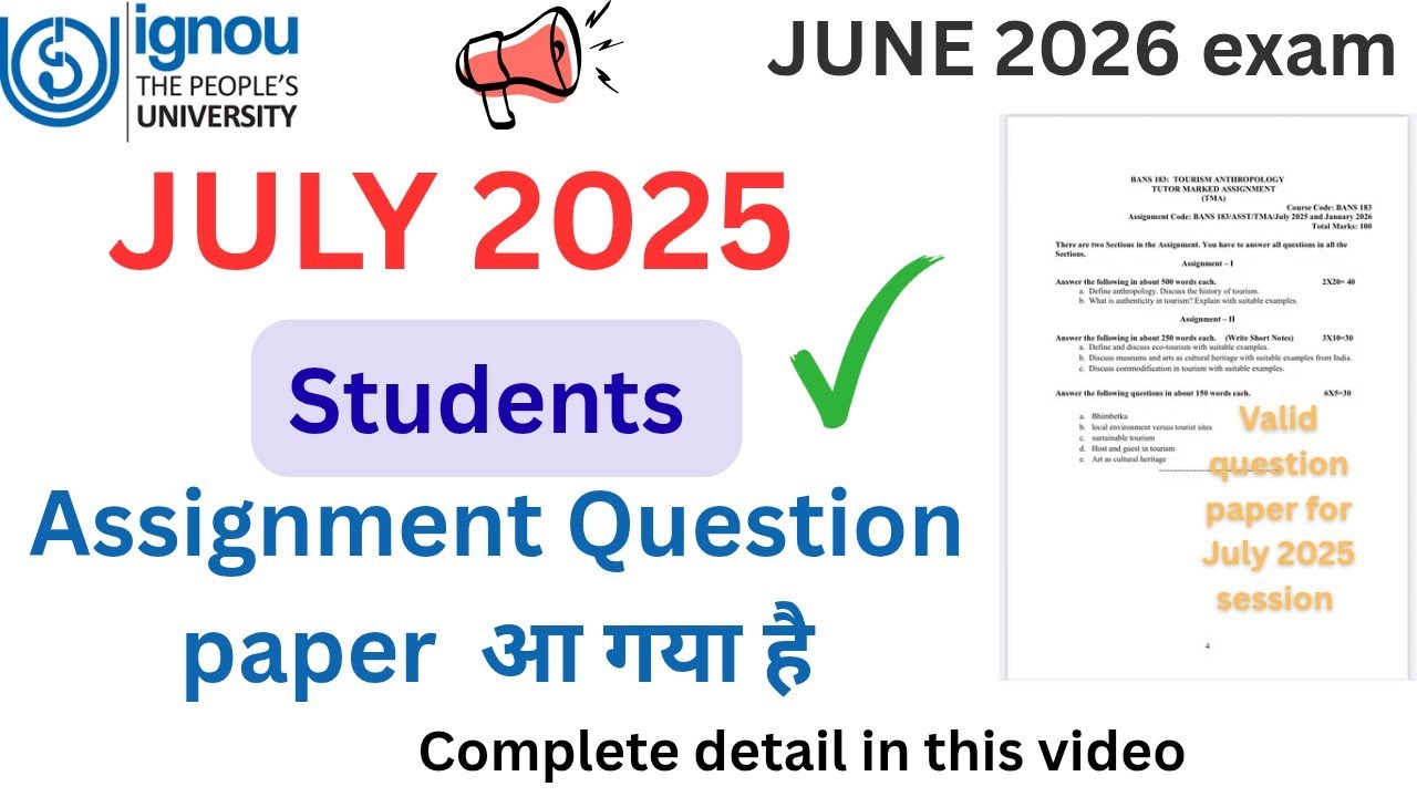 IGNOU Assignment updated for JUNE 2026 exam  || download assignment question paper || #assignment