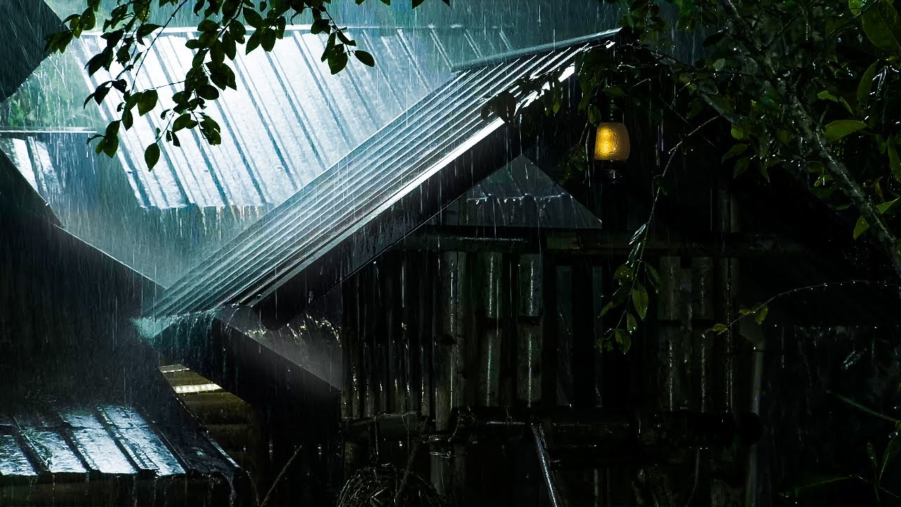 8 Hours Deep Sleep with Heavy Rain on a Tin Roof | Dark Screen