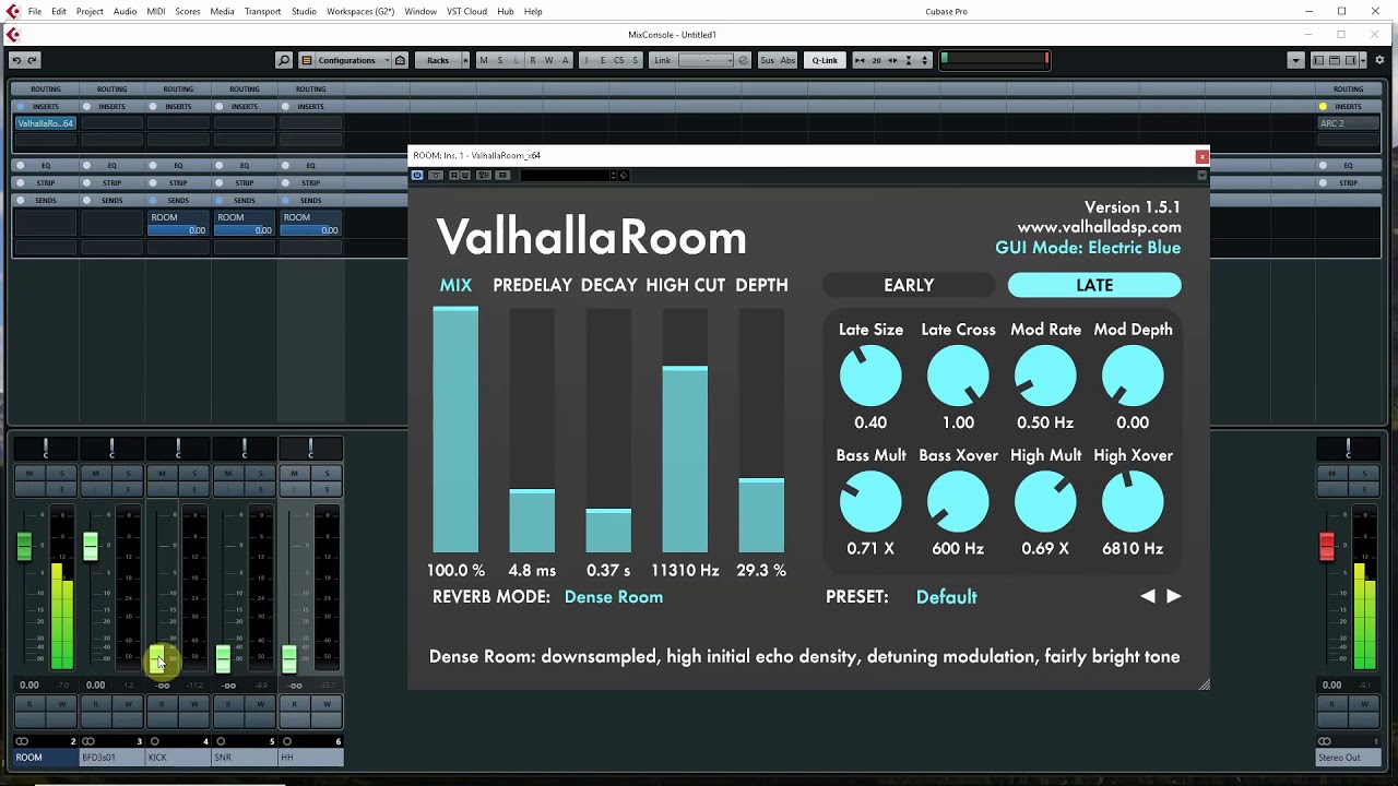 Creating a drum room sound with Valhalla Room reverb