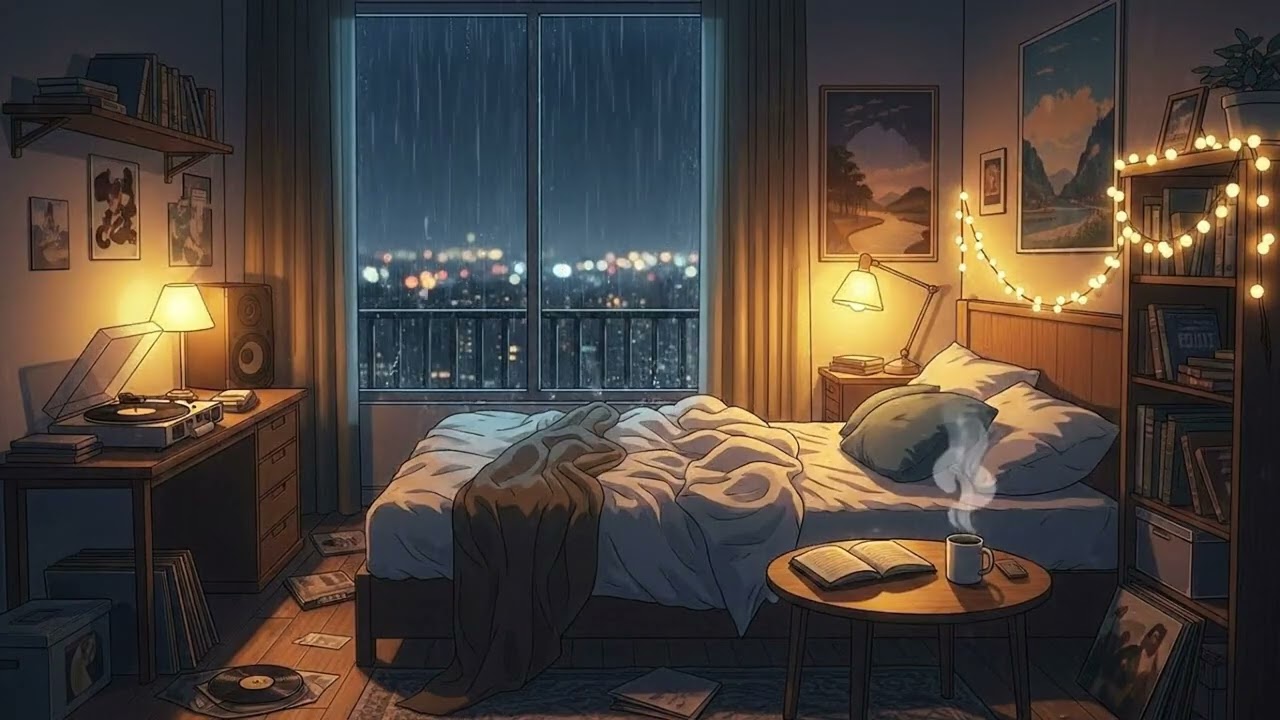 Cozy Bedroom Rain at Night | Lofi Music for Deep Sleep & Calm
