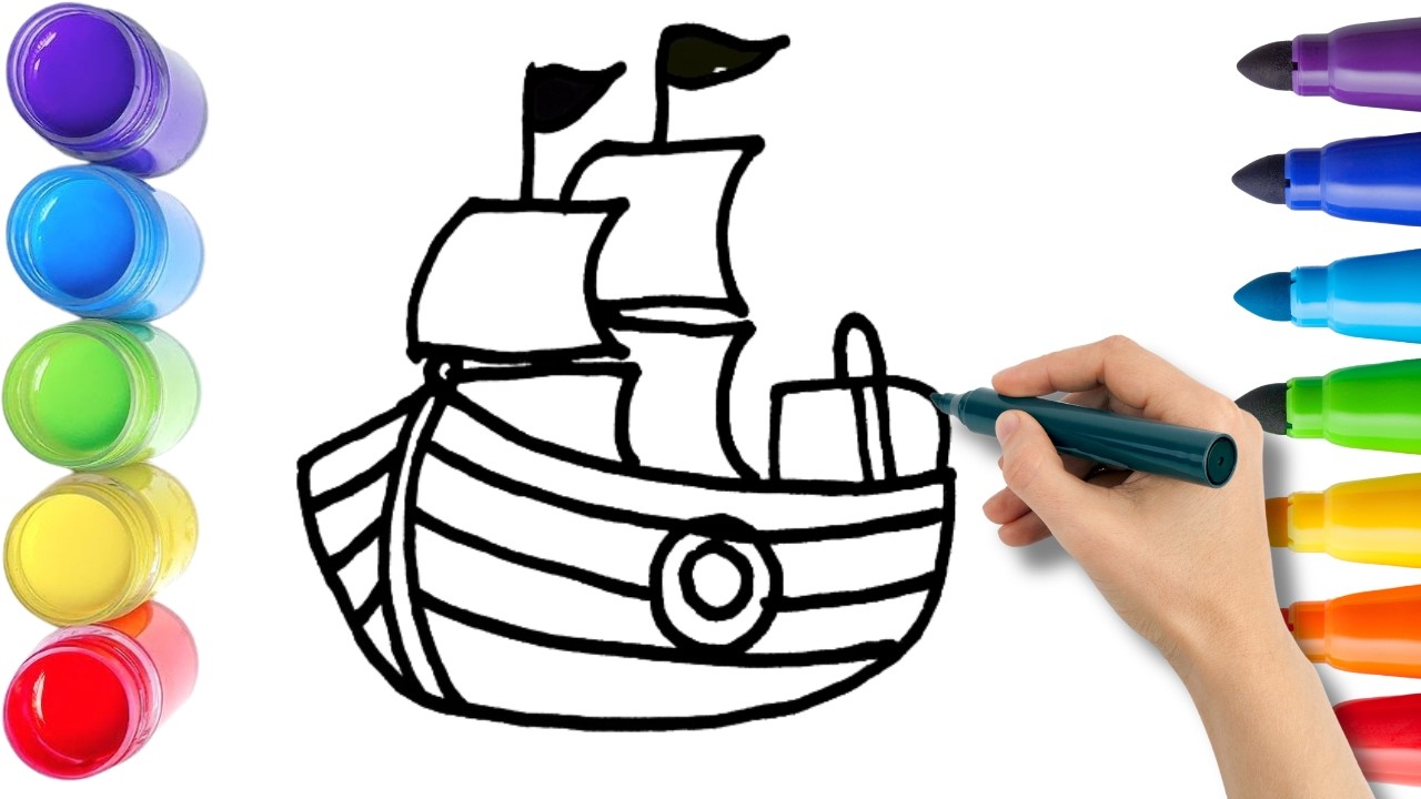 How To Draw cute boat Drawing, Painting & Coloring For Kids and Toddlers_ Child Art 🐋🌈🎨