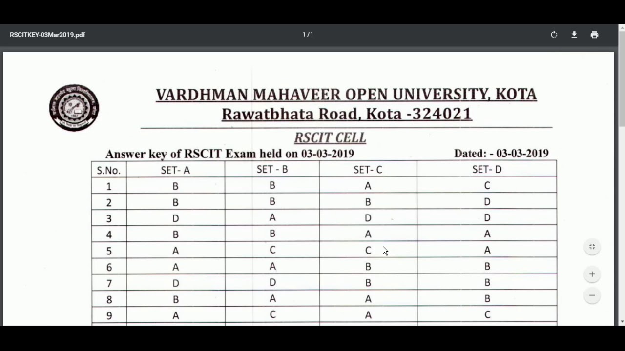 Rscit answer key 03 march 2019