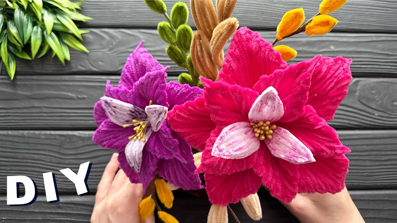 DIY Craft! How to Make Flowers basket wreath from Chenille Stems Pipe Cleaner Flower Easy Idea