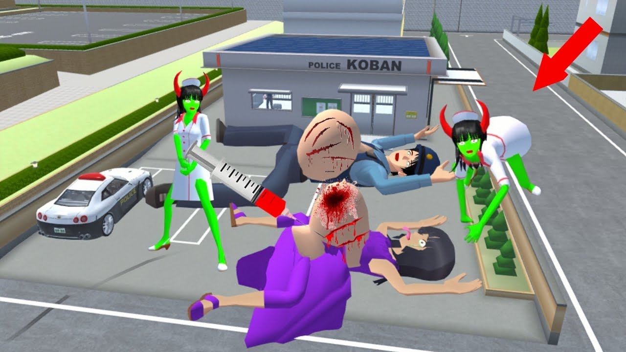 Mio and Taiga are attacked by a zombie nurse - sakura school 