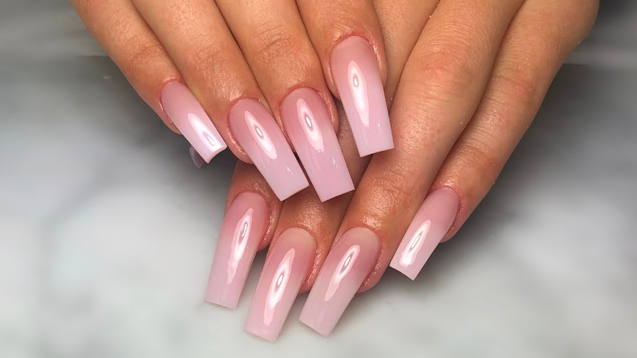 HOW TO: Square Light Pink Ombre Acrylic Nails Tutorial *SHAPING TIPS*