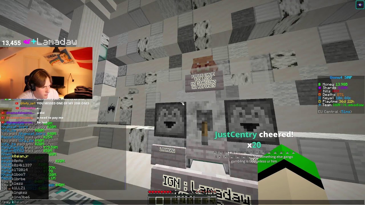 | DONUTSMP | RATING BASES 10M PER | BOUNTY STREAM | GAMBLE