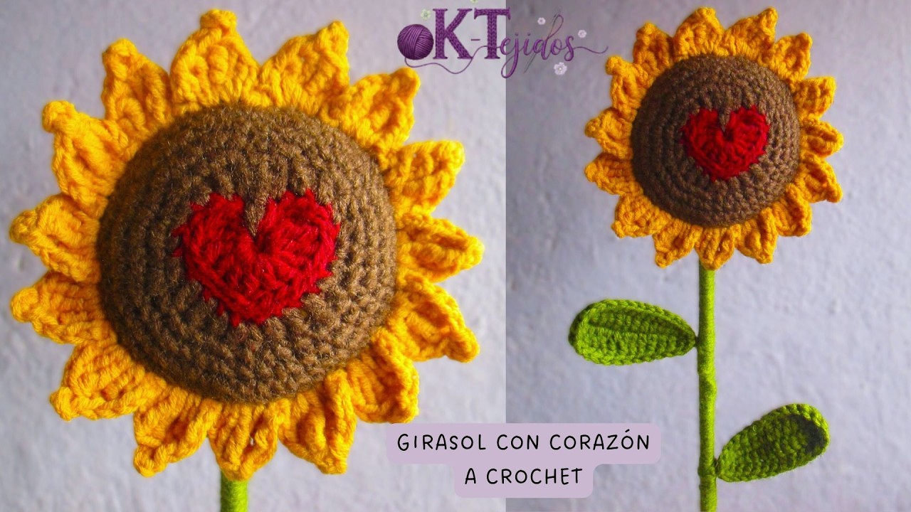 Girasol a Crochet con CORAZÓN hazlo rápido y fácil 🌻❤️ #girasoles  #diy #crochet #florestejidas 