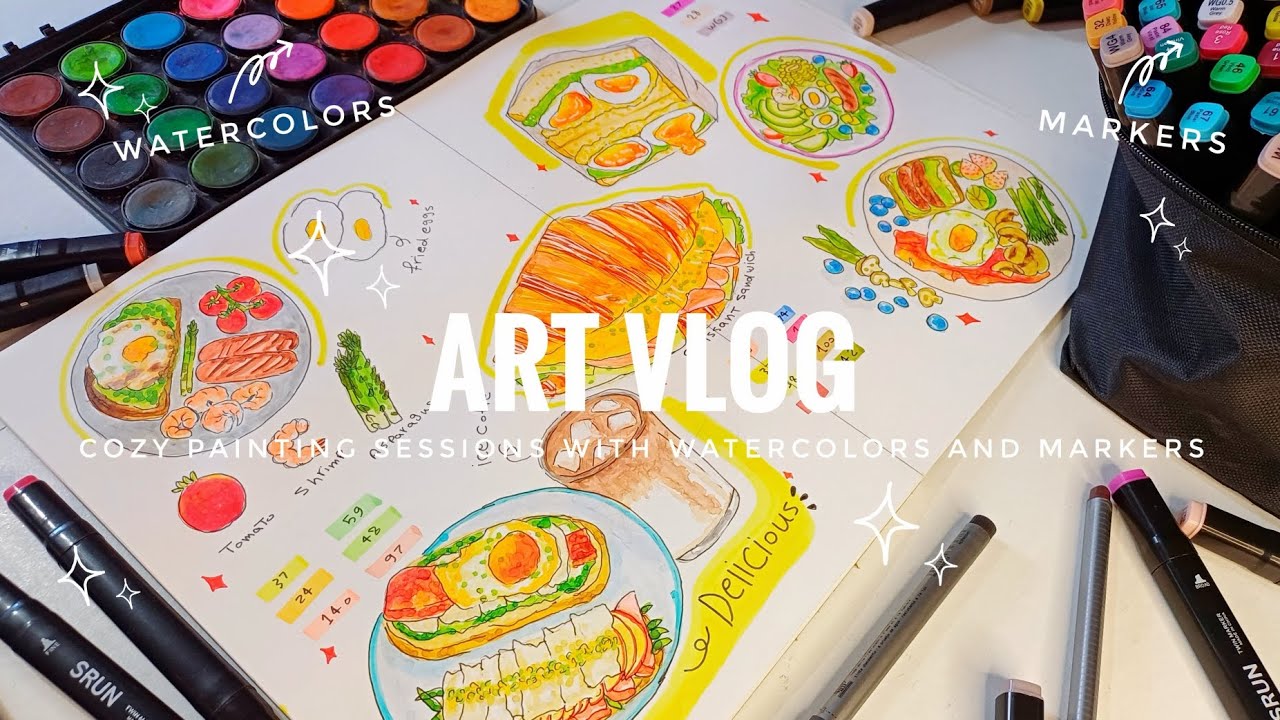 Cozy Food Doodles ✿ Painting with Watercolors & Markers 🎨 | Relaxing Art Vlog