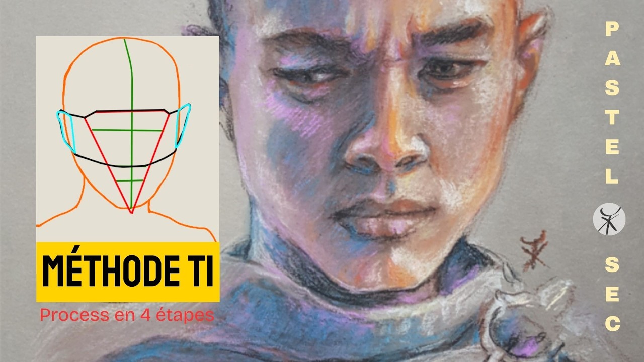 Tuto Pastel sec - Dessiner un visage homme de face avec la Méthode TI - Elfe Arondir