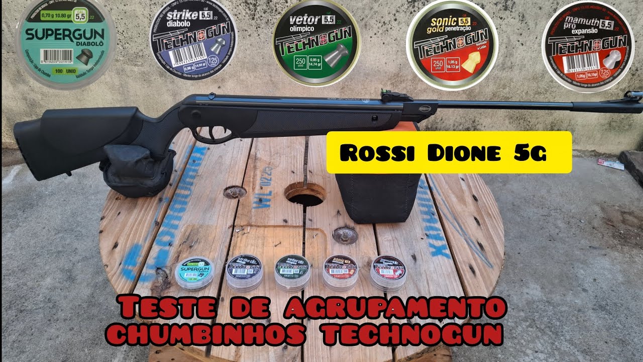 Carabina Rossi Dione 5g agrupamento com chumbinhos Technogun 