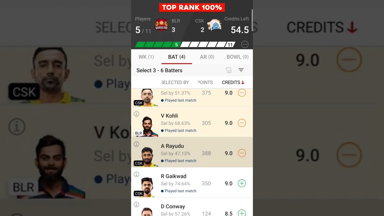 TEAM RANK #1 CSK  VS BLR BEST TEAM PREDICTION | DREAM11 2022 | TATA IPL 2022