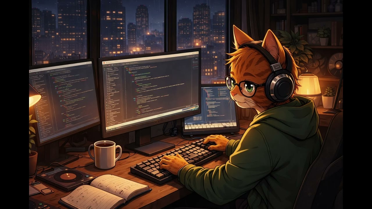 Late Night Coding with an Orange Cat Lo Fi Beats to Code To