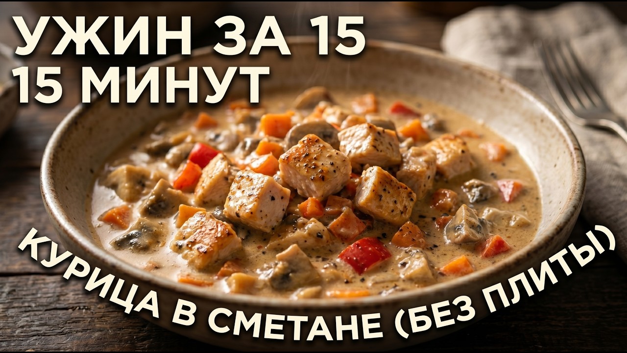 Ужин без плиты. Курица в сметане за 15 минут.