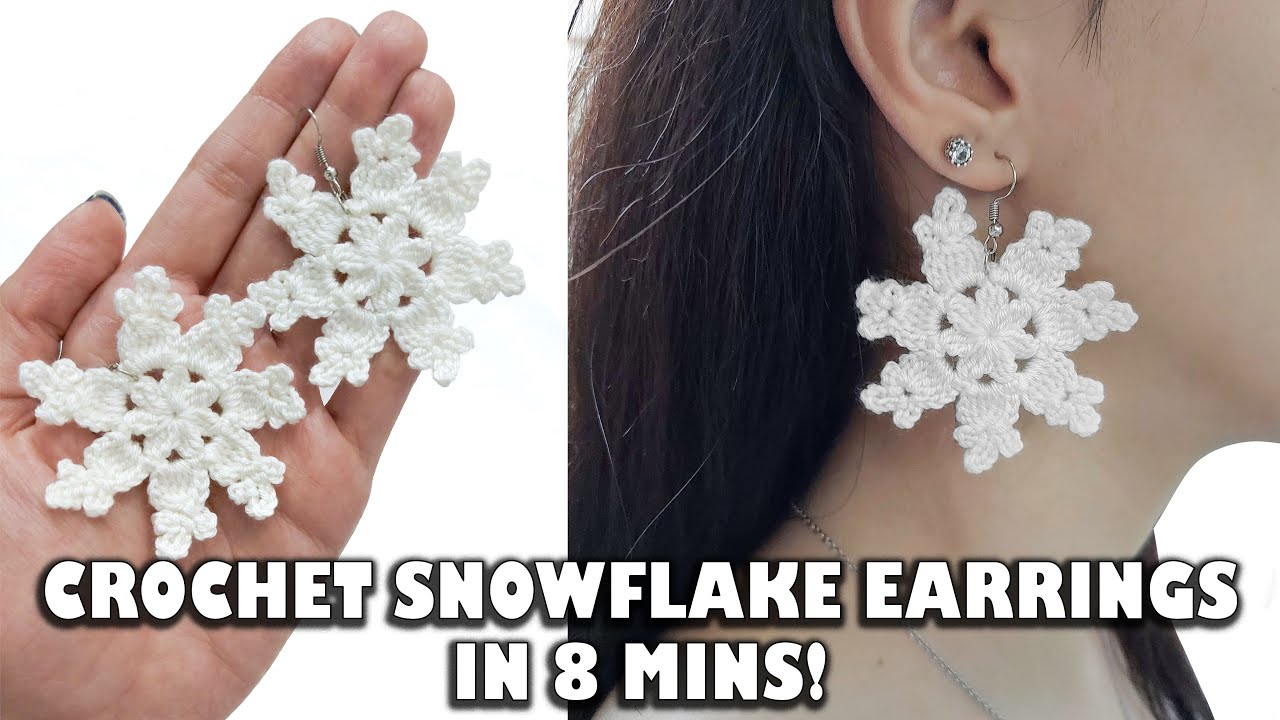 Crochet Snowflake Earrings Tutorial For Beginners (+ENG SUB)!