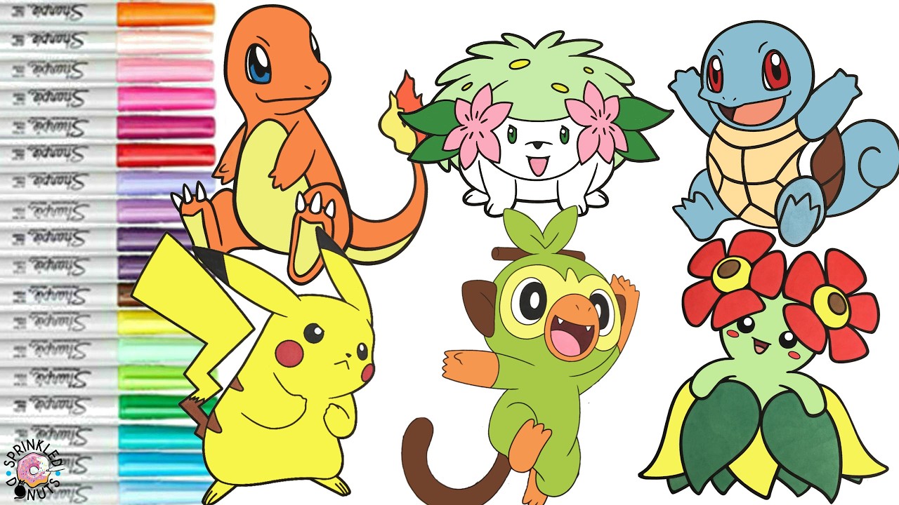 Pokemon Coloring Book Compilation Pikachu Squirtle Grookey Charmander Shaymin Bellossom Sobble