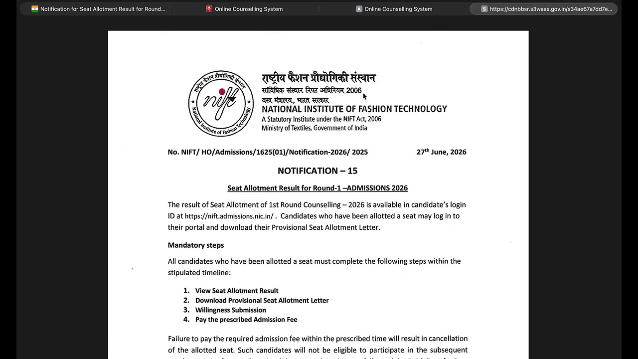 Which NIFT Campus Will You Get? Check by Rank | Round 1 Result 2026 NIFT Counselling