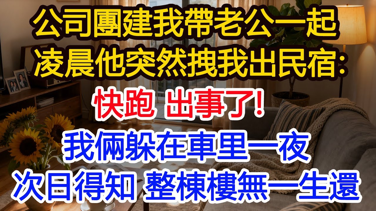 公司團建我帶老公一起凌晨他突然拽我出民宿：快跑 出事了！我倆躲在車里一夜次日得知 整棟樓無一生還#為人處世 #正能量 #故事分享 #生活經驗 #情感