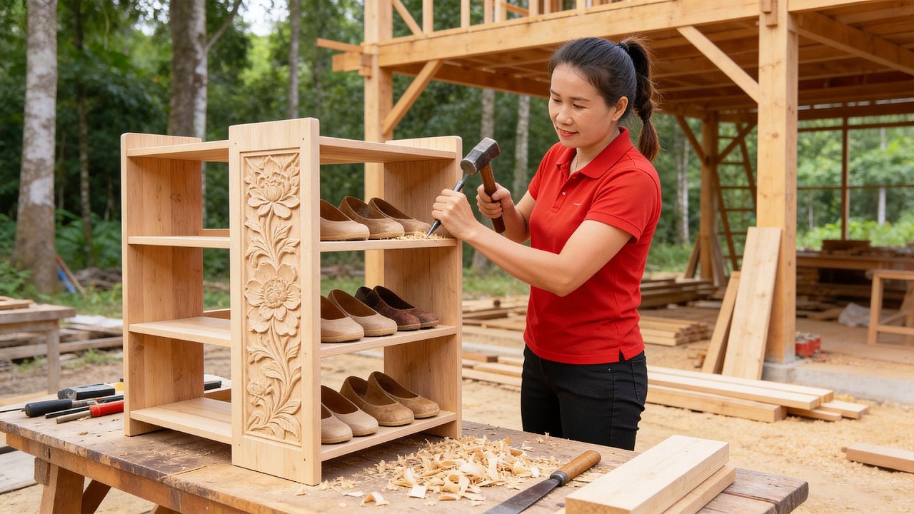 Timelapse - Tet 2026: Making a Wooden Shoe Rack | Woodworking Skills DIY