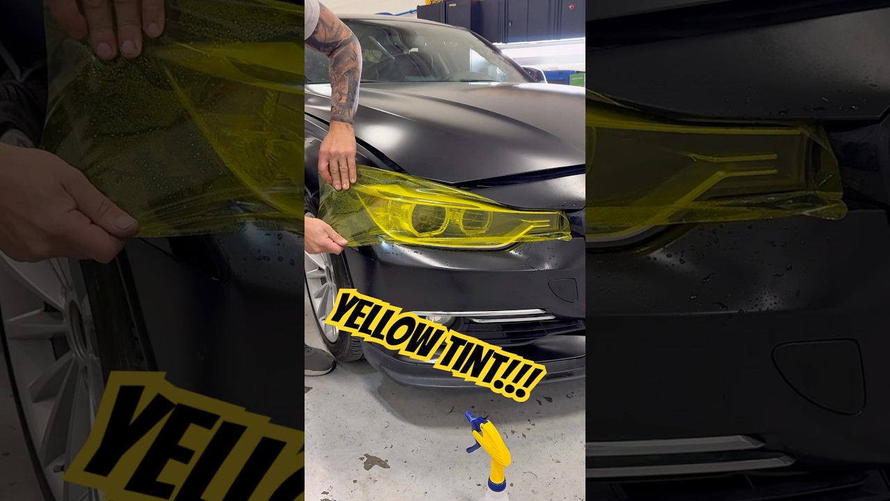 Yellow headlights anyone? Finishing up this Satin Black BMW with yellow tint, looks so unique 🔥