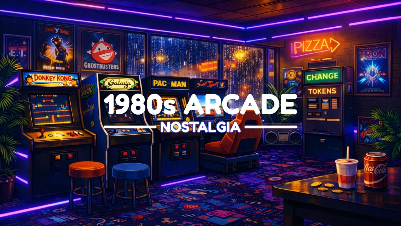 1980s Arcade Nostalgia Ambience | Retro Synth Music | Neon Rain Night | Vintage Arcade Sounds