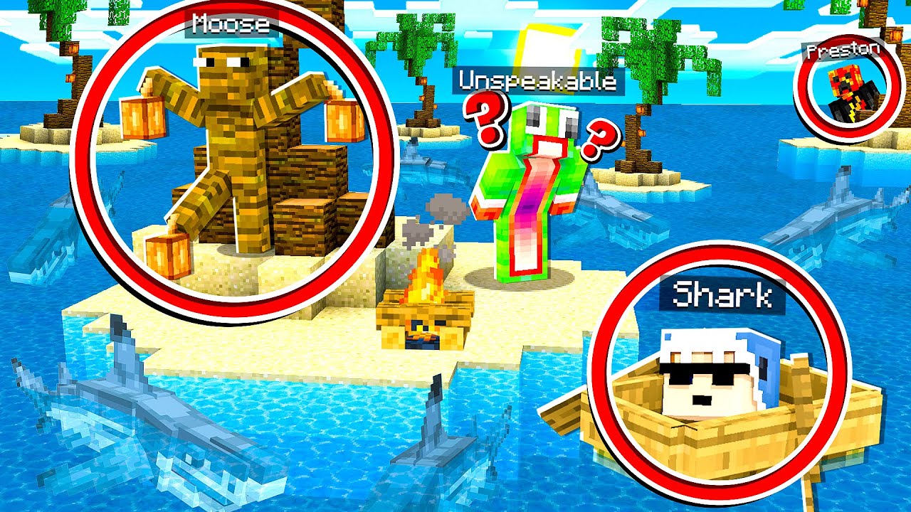 HIDING for 24 HOURS on UNSPEAKABLE's ISLAND with SHARK! (Minecraft)