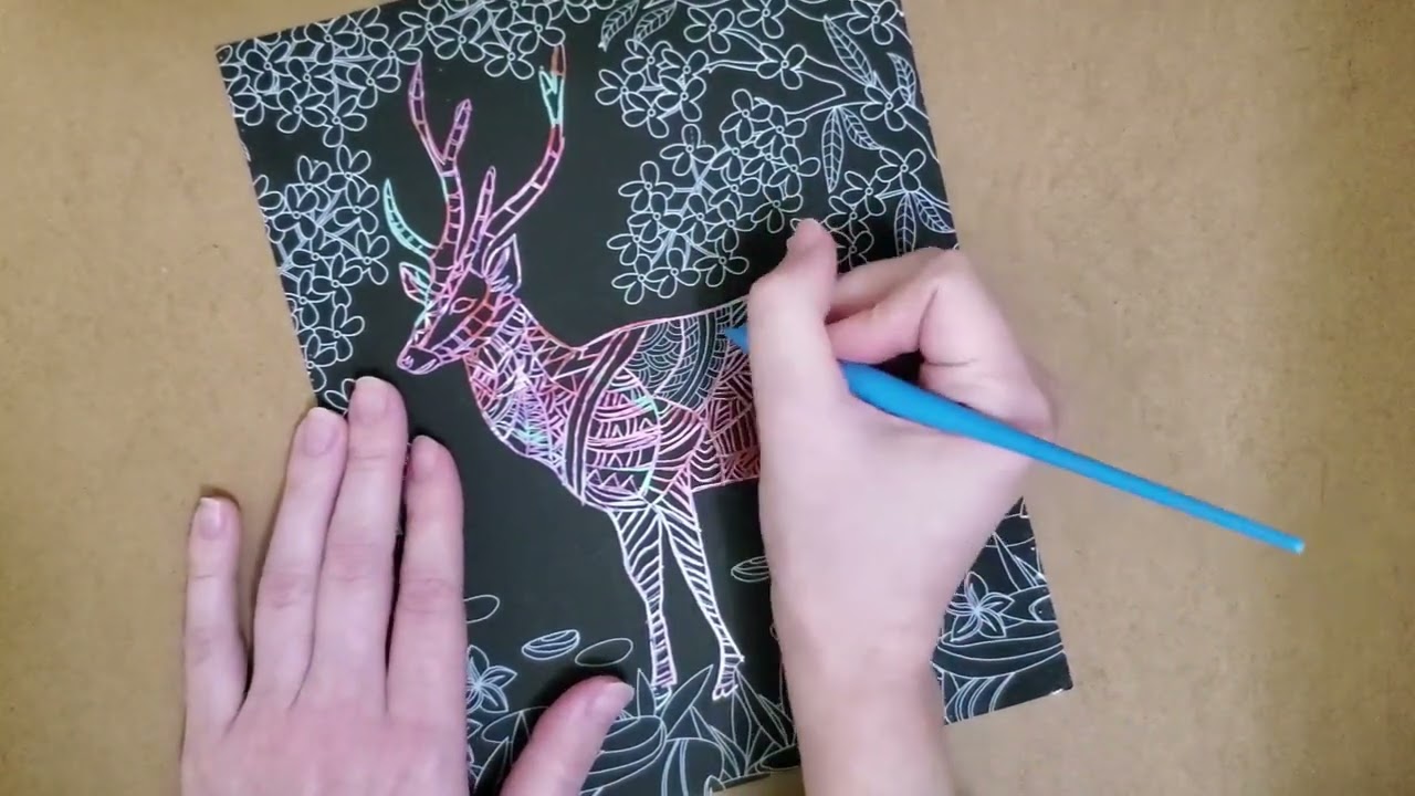 ASMR scratch art ~ deer and nature scene