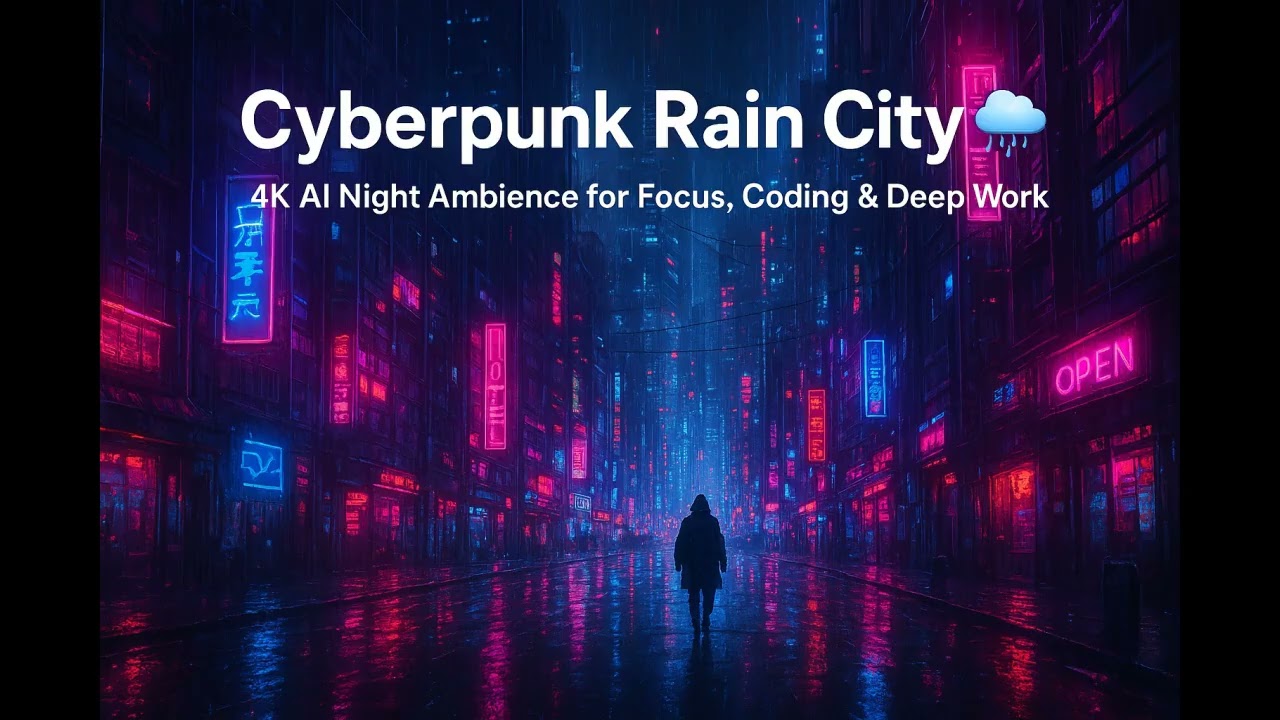 Cyberpunk City 🌌 4K AI Night Ambience for Focus, Coding & Deep Work