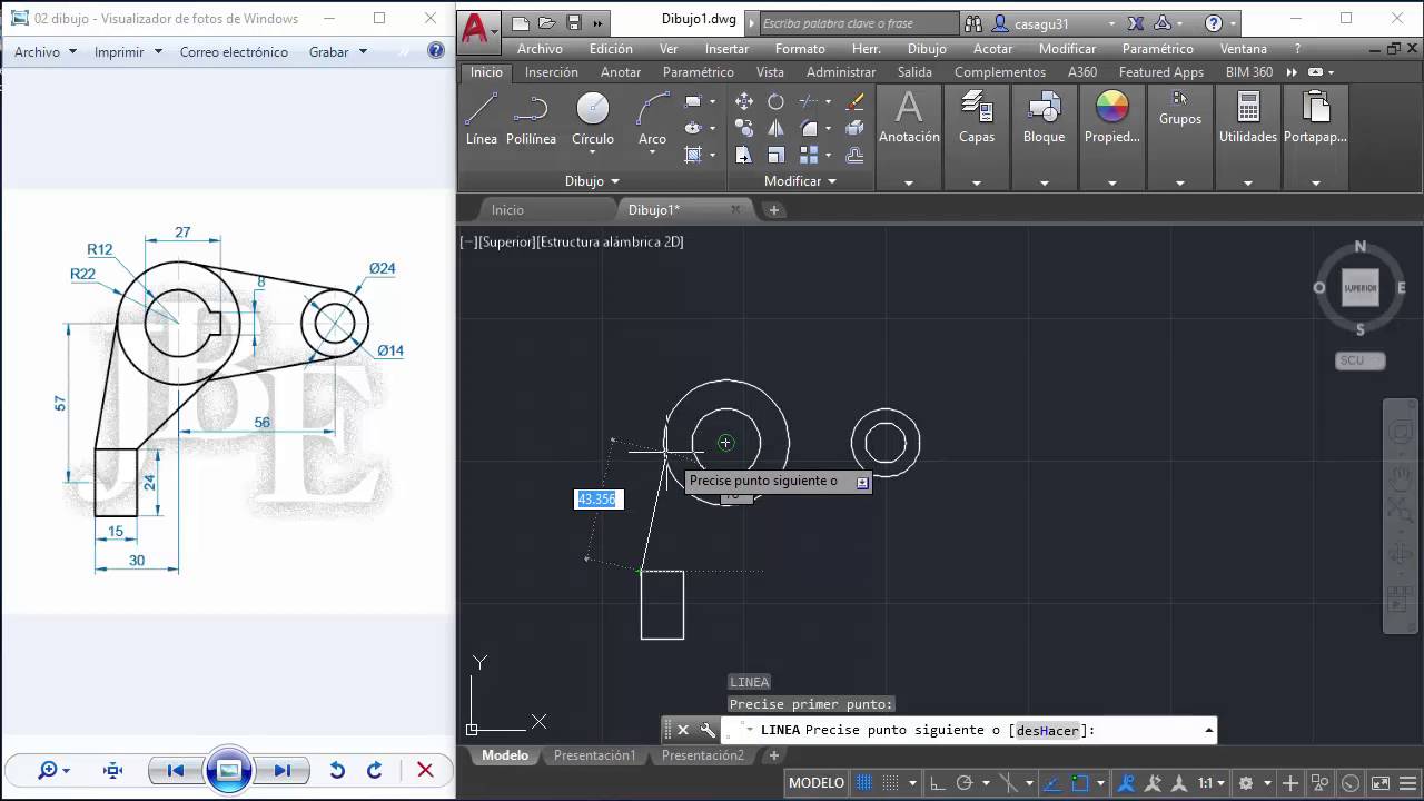 Dibujo 02 pieza mecánica en Autocad 2017