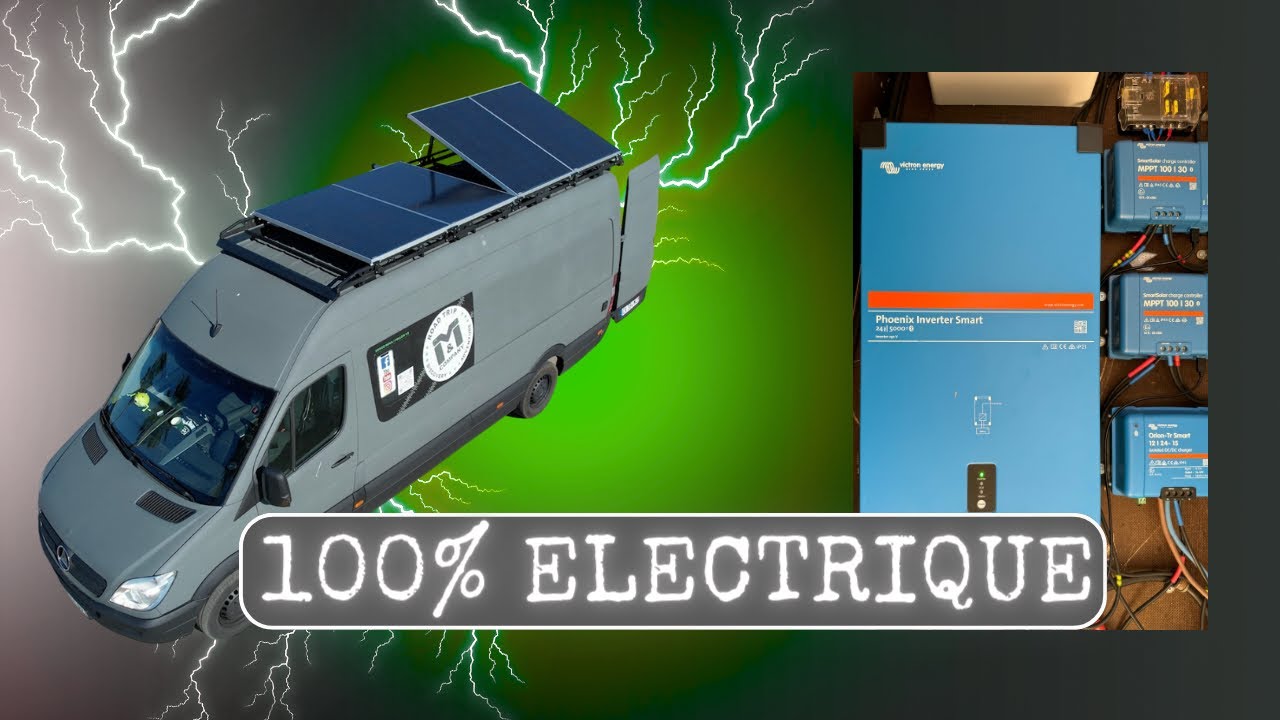 Installation 100% électrique et autonome van aménagé avec système d'inclinaison panneau solaire☀️🔋💡🔌