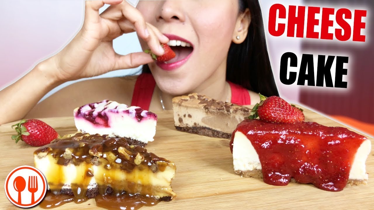 ASMR New York Style Cheesecake (Strawberry, Pecan Caramel, Chocolate, Raspberry) | LaniEats ASMR