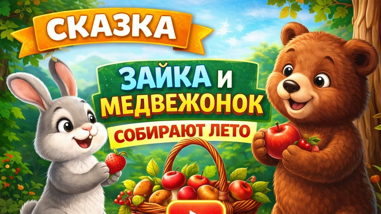 Как зайка и медвежонок лето в корзинку собирали #осень #сказкананочь #сказкадлясна #длязасыпания