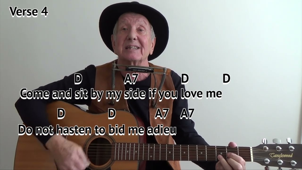 RED RIVER VALLEY (Key D) Chords & Lyrics On-Screen + Harmonica