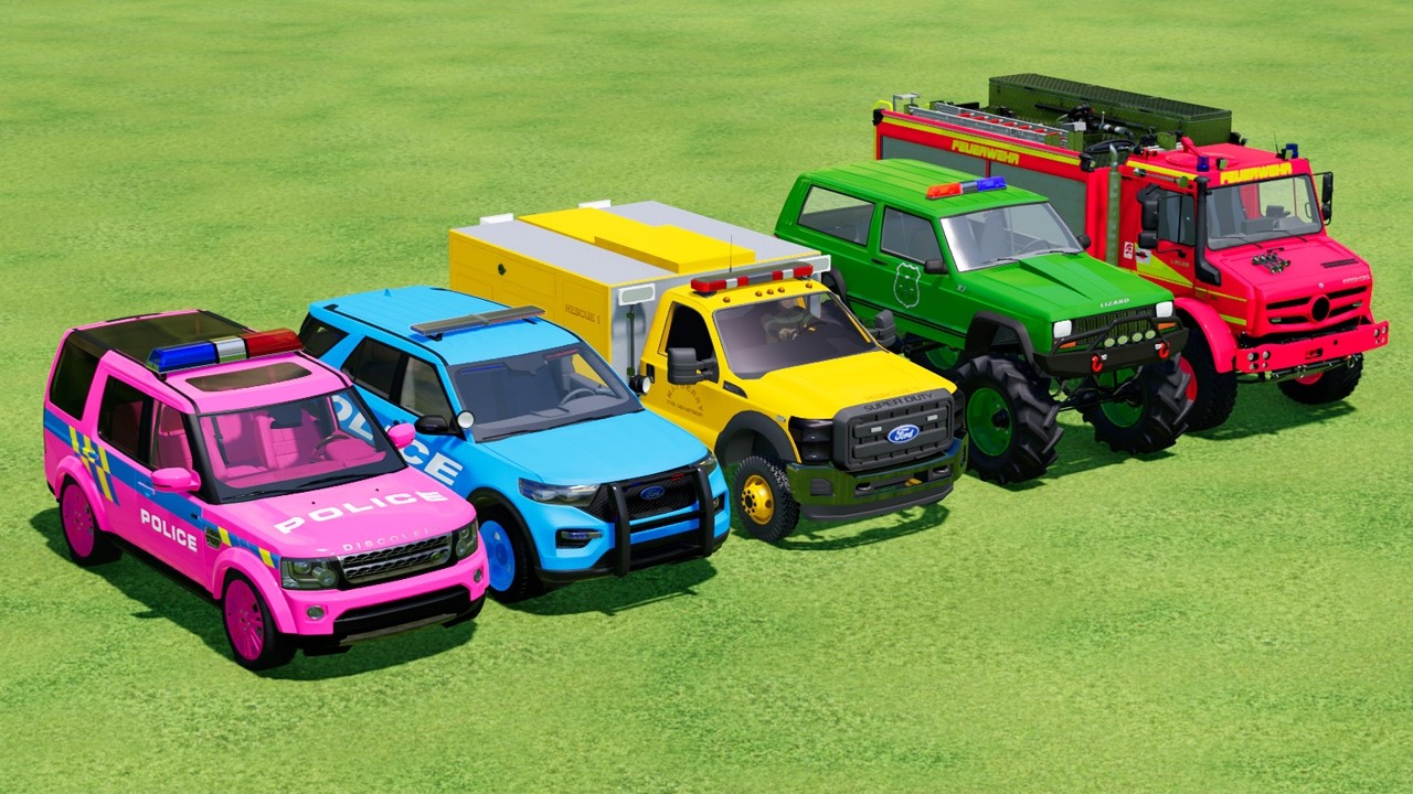 Land Rover Discovery, Ford, Rescue, Lizard Motors, Fire Trucks With Cars Transport of Man Trucks