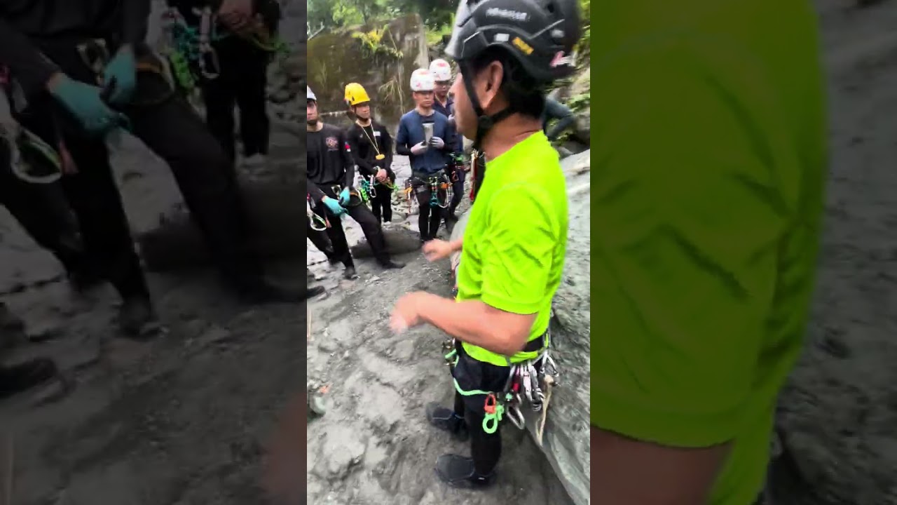 溪降訓練-天然岩壁緊繃繩索固定點架設及電鑽使用注意事項