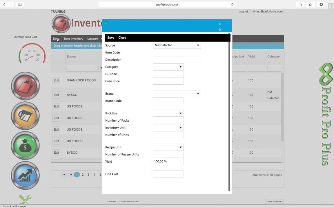 PROFIT PRO PLUS Menu Recipe Training
