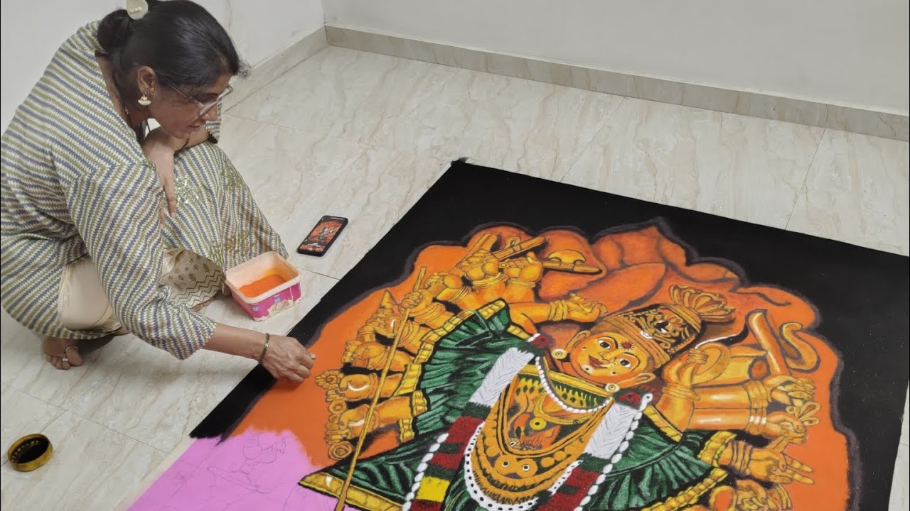 आई सप्तशृंगी देवी ची रांगोळी | Aai saptashrungi Rangoli |Navratri Special Rangoli  @artzcorner