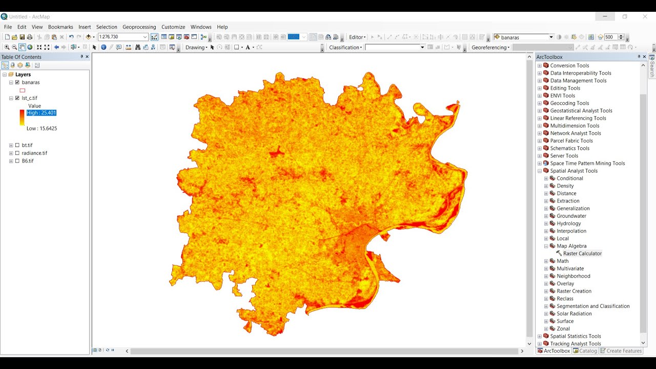 Land surface temperature using Landsat 5 and 7 satellite data in Arc gis