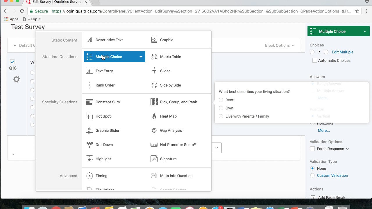 Multiple Choice Questions in Qualtrics