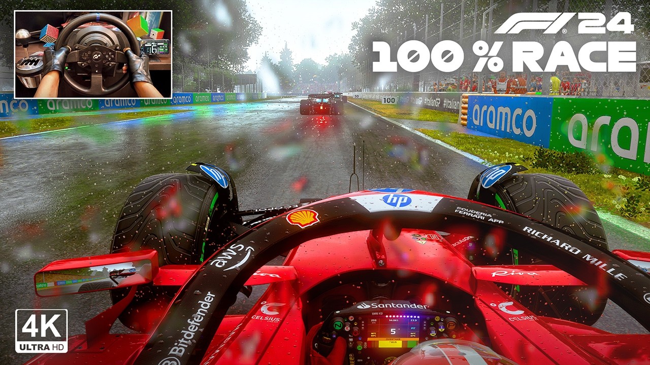 Charles Leclerc's Ferrari SF24 - F1 24 100 % Race Italian GP | Steering Wheel Gameplay