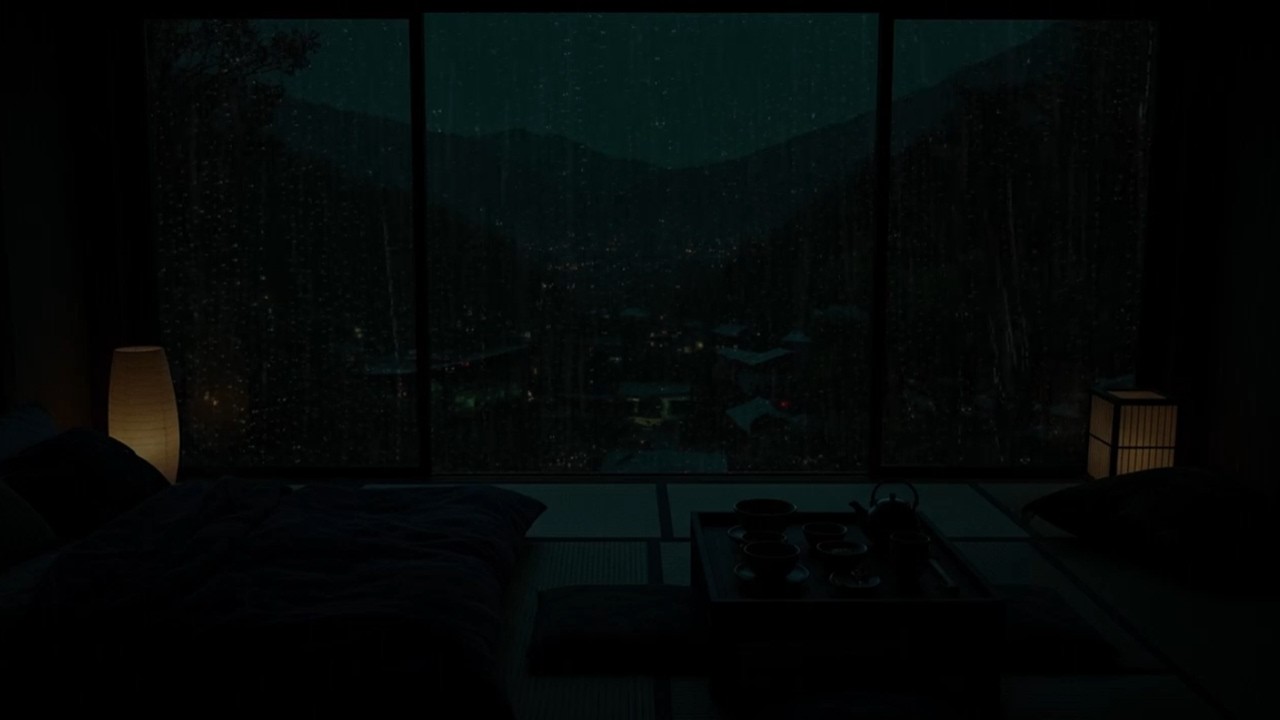 Gentle Spring Rain, Soft light in a dark bedroom 🌧 (No ads) Peaceful Cabin Ambience for Deep Sleep