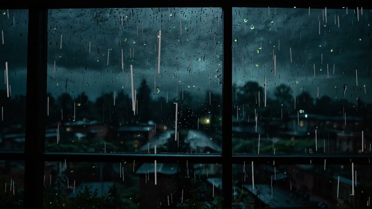 Dark Evening Rain  Calm Rain Sounds Outside the Window for Sleep & Relaxation