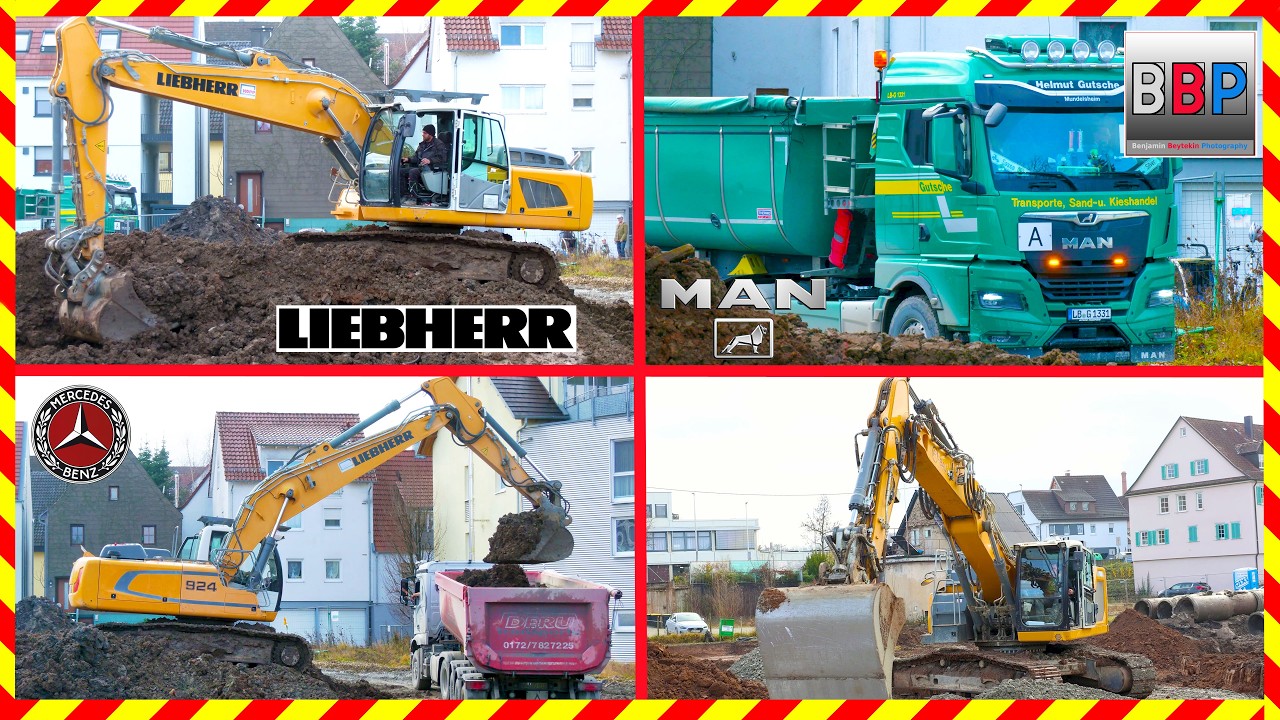 ⚠️ Liebherr R 924 & 928 VA & Mercedes, MAN Trucks - 'AltstadtQuartier' Winnenden, 2025. Teil 7