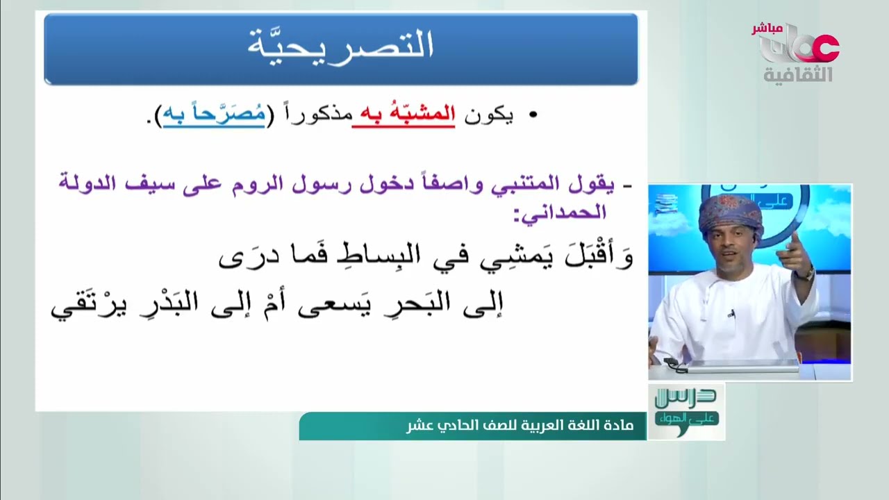 شرح درس الاستعارة التصريحية والمكنية للصف الحادي عشر