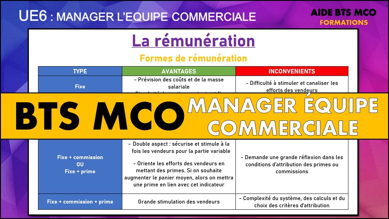 AIDE BTS MCO | Quelles sont les formes de rémunération ? | MANAGEMENT D'EQUIPE