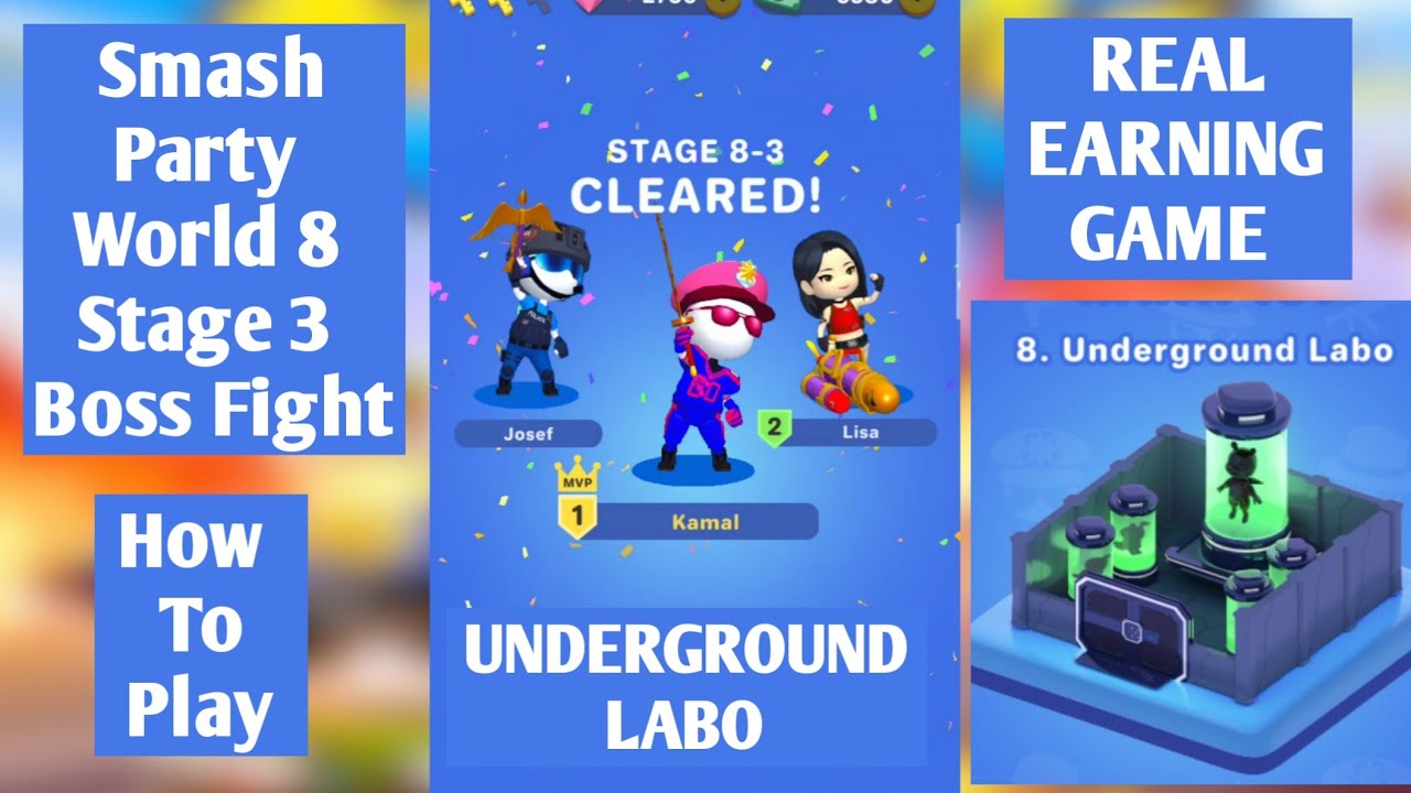 smash party world 8 stage 3 boss fight | underground labo | real earning game
