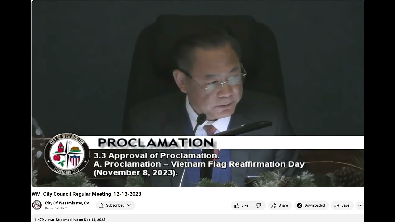 Westminster Council meeting  Vice Mayor Namquan Nguyen  say NO to South VN Flag